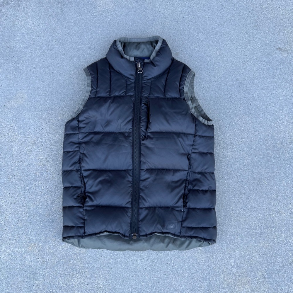 REI Boys XXS 4-5 650 Goose Down Puffer Vest Black Quilted Full Zip Outdoor